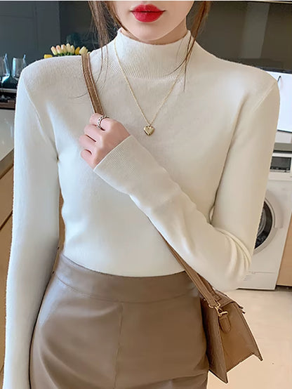 Turtleneck Sweater Women Fashion 2024 New Stretch Tops Women Knitted Pullovers Long Sleeve Bottoming Knitted Sweater