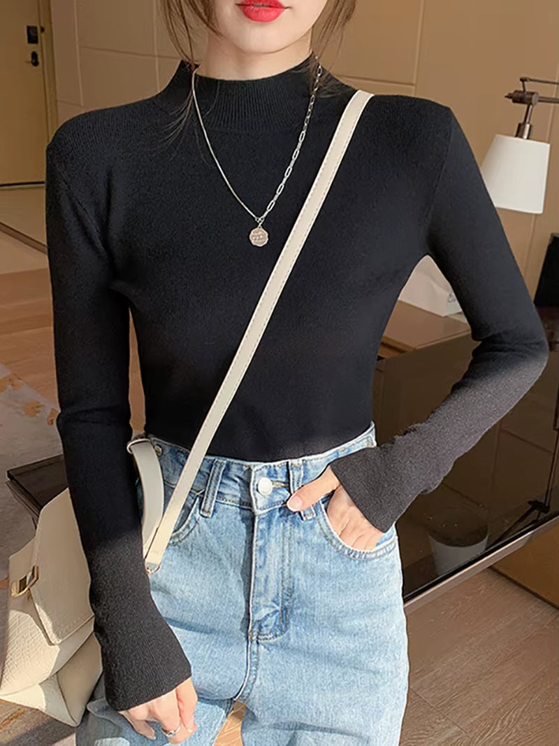 Turtleneck Sweater Women Fashion 2024 New Stretch Tops Women Knitted Pullovers Long Sleeve Bottoming Knitted Sweater