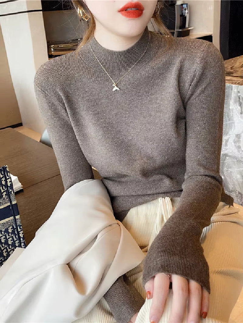 Turtleneck Sweater Women Fashion 2024 New Stretch Tops Women Knitted Pullovers Long Sleeve Bottoming Knitted Sweater